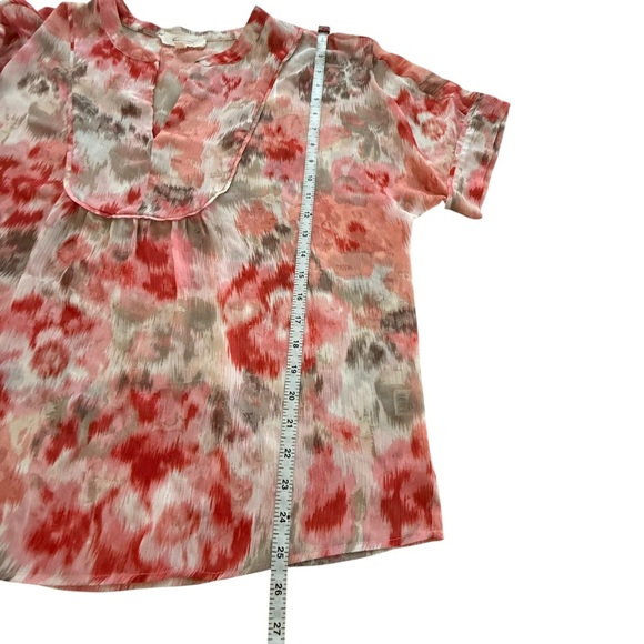 Vince Camuto Red, Pink and Gray Floral Sheer Blouse - Picture 6 of 7